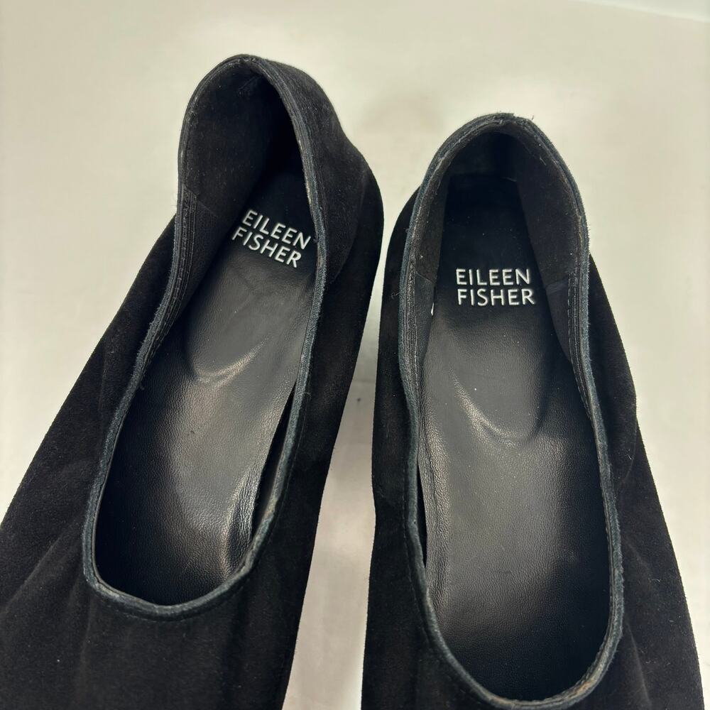 Eileen Fisher Wedge Ballet Flat Slip On Shoes 10 Blk Suede Minimalist Lagenlook - Picture 6 of 9